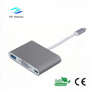 Convertisseur USB TYPE-C vers USB3.0 femelle + VGA femelle + PD Convertisseur trois en un Coque ABS Code: FEF - USBIC-007